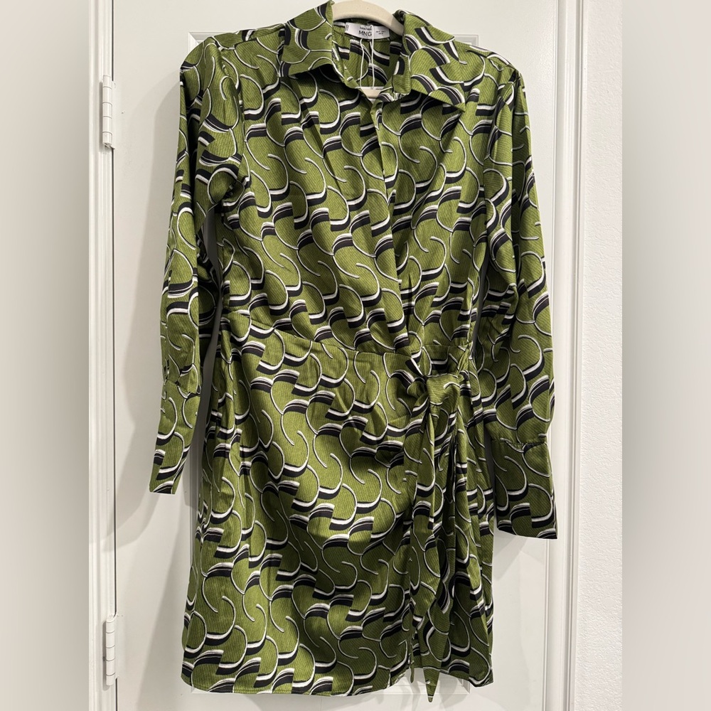 Mango Green Patterned Mini Dress